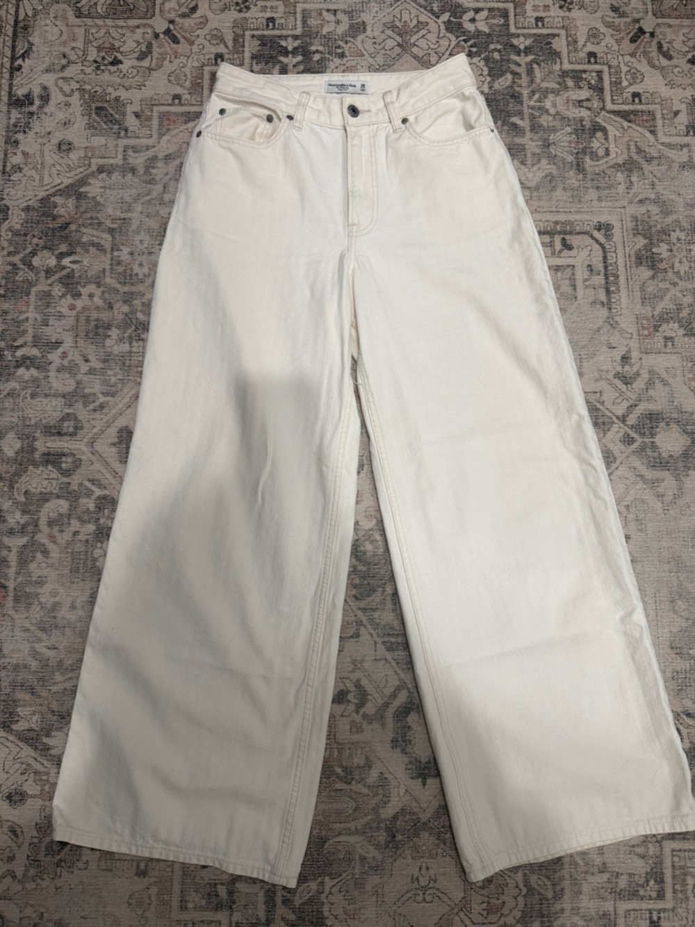 Abercrombie & Fitch Cream Wide Leg High-Rise Jeans